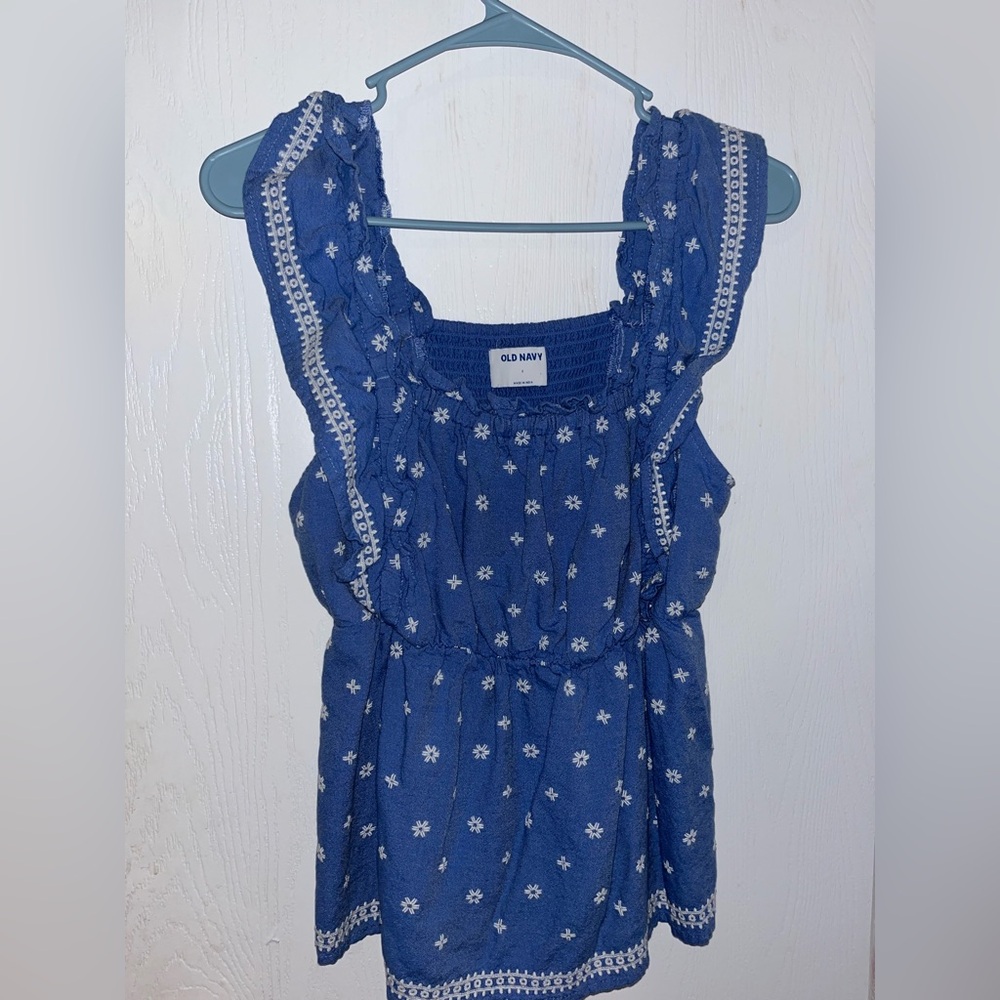 Old Navy Blue and White Floral Blouse